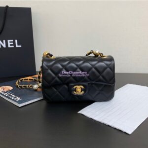 Replica Chanel 24SS Mini Flap Bag in Lambskin with Imitation Pearls Chain AS4947 Black 2