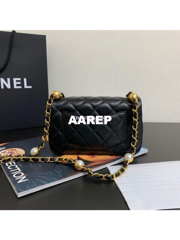 Replica Chanel 24SS Mini Flap Bag in Lambskin with Imitation Pearls Chain AS4947 Black 5