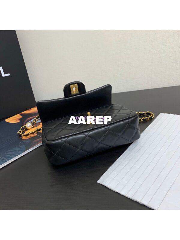Replica Chanel 24SS Mini Flap Bag in Lambskin with Imitation Pearls Chain AS4947 Black 9
