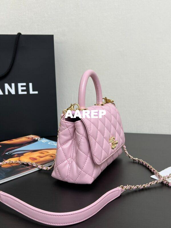 Replica Chanel Mini Coco Handle Bag in Caviar with Edge Stitching AS2215 in Light Gold Hardware Sakura Pink 3