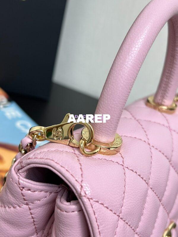 Replica Chanel Mini Coco Handle Bag in Caviar with Edge Stitching AS2215 in Light Gold Hardware Sakura Pink 4