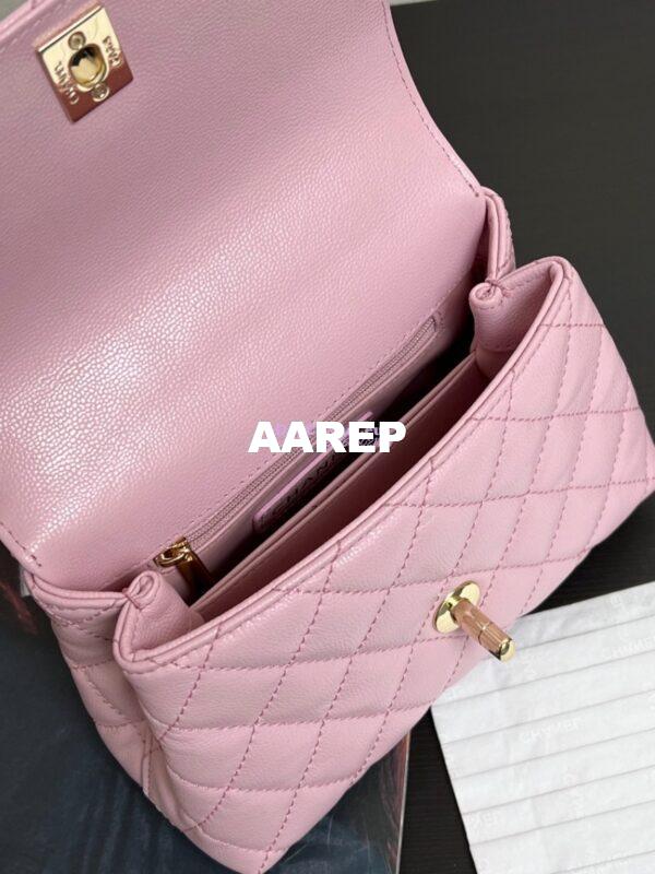 Replica Chanel Mini Coco Handle Bag in Caviar with Edge Stitching AS2215 in Light Gold Hardware Sakura Pink 5