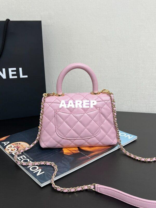 Replica Chanel Mini Coco Handle Bag in Caviar with Edge Stitching AS2215 in Light Gold Hardware Sakura Pink 6