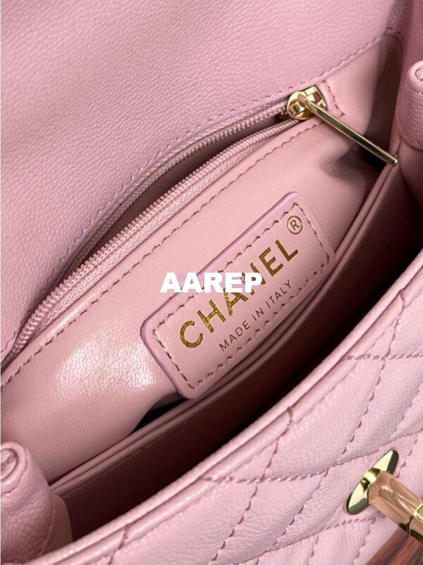 Replica Chanel Mini Coco Handle Bag in Caviar with Edge Stitching AS2215 in Light Gold Hardware Sakura Pink 7