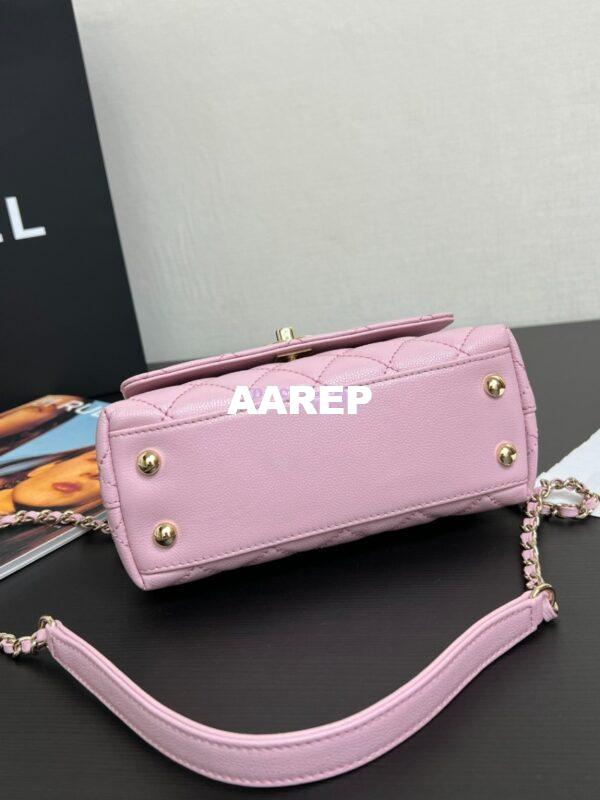 Replica Chanel Mini Coco Handle Bag in Caviar with Edge Stitching AS2215 in Light Gold Hardware Sakura Pink 9