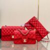 Replica Chanel Small Classic Double Flap Bag in Light Gold Hardware 23cm Quilted Caviar Red 2