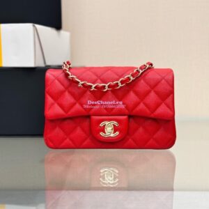 Replica Chanel Small Classic Flap CF Bag Quilted Caviar Shining Light Gold Hardware 20cm in Red 2