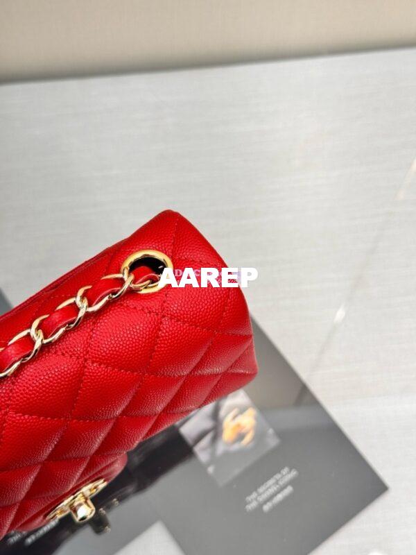 Replica Chanel Small Classic Flap CF Bag Quilted Caviar Shining Light Gold Hardware 20cm in Red 8