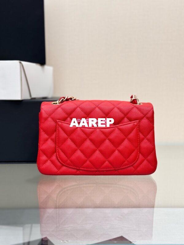 Replica Chanel Small Classic Flap CF Bag Quilted Caviar Shining Light Gold Hardware 20cm in Red 10