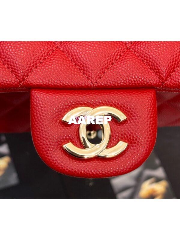 Replica Chanel Small Classic Flap CF Bag Quilted Caviar Shining Light Gold Hardware 20cm in Red 11