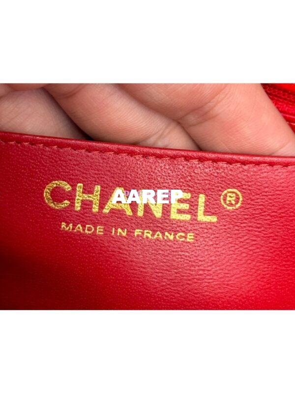 Replica Chanel Small Classic Flap CF Bag Quilted Caviar Shining Light Gold Hardware 20cm in Red 13
