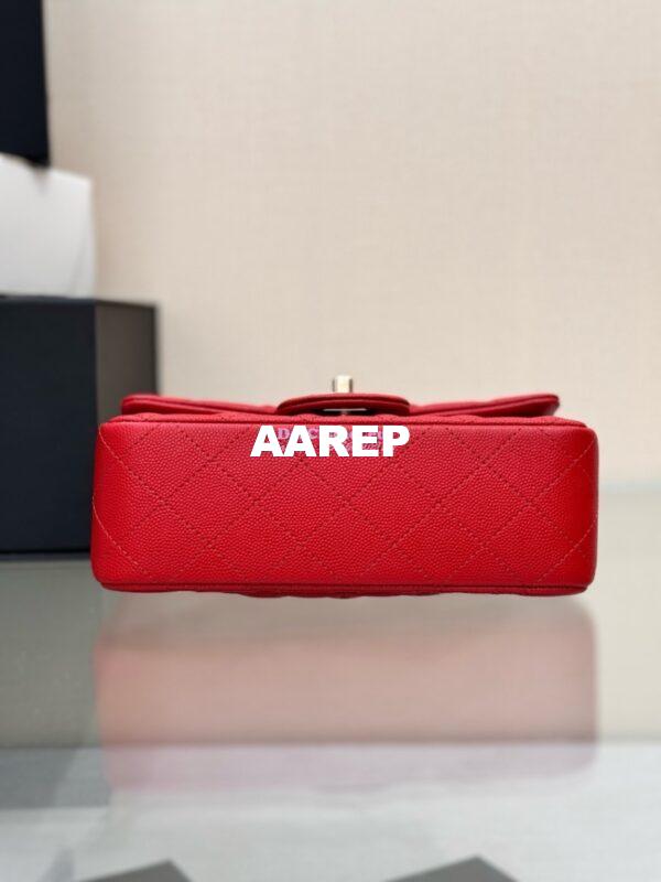 Replica Chanel Small Classic Flap CF Bag Quilted Caviar Shining Light Gold Hardware 20cm in Red 15