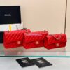 Replica Chanel CF 1112 Classic Flap Bag Qulited Grainy Caviar with Light Gold Hardware in Red 2