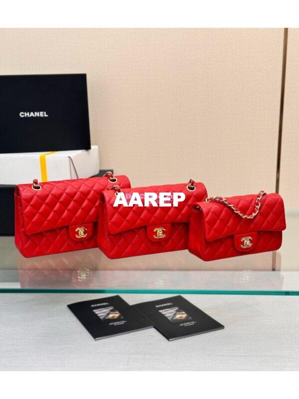 Replica Chanel Small Classic Double Flap Bag in Light Gold Hardware 23cm Quilted Caviar Red 3