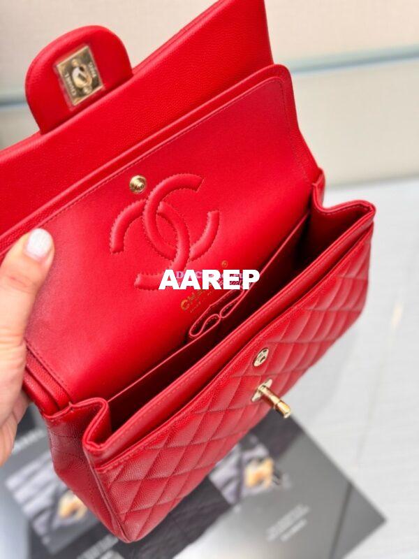 Replica Chanel Small Classic Double Flap Bag in Light Gold Hardware 23cm Quilted Caviar Red 8