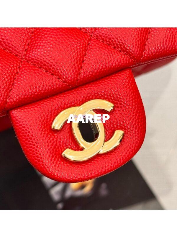 Replica Chanel Small Classic Double Flap Bag in Light Gold Hardware 23cm Quilted Caviar Red 10