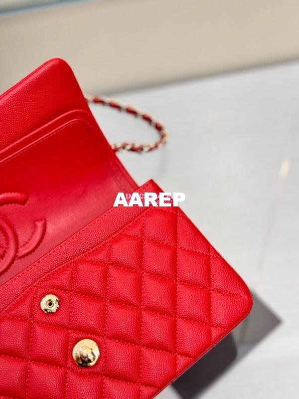 Replica Chanel Small Classic Double Flap Bag in Light Gold Hardware 23cm Quilted Caviar Red 11