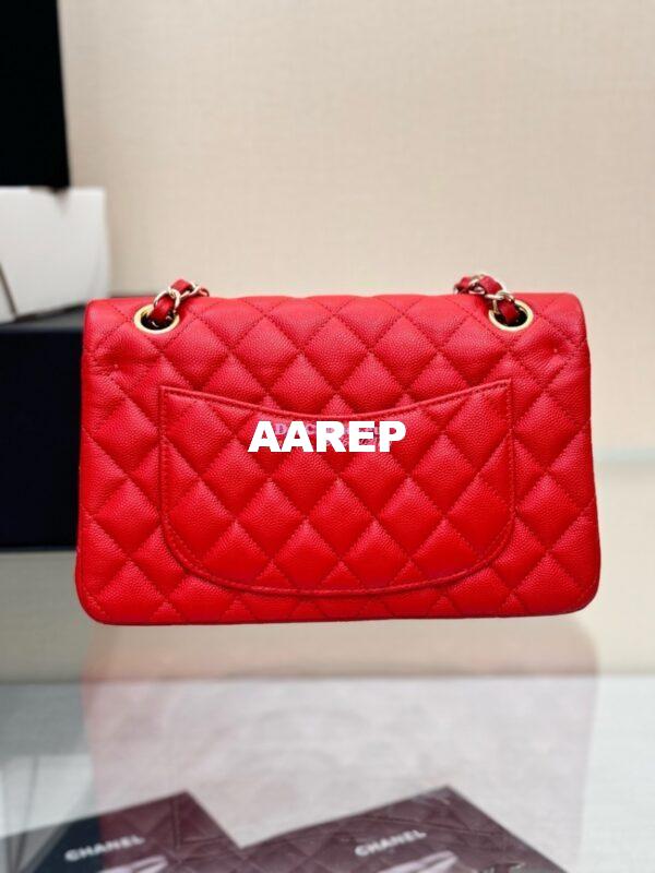 Replica Chanel Small Classic Double Flap Bag in Light Gold Hardware 23cm Quilted Caviar Red 12