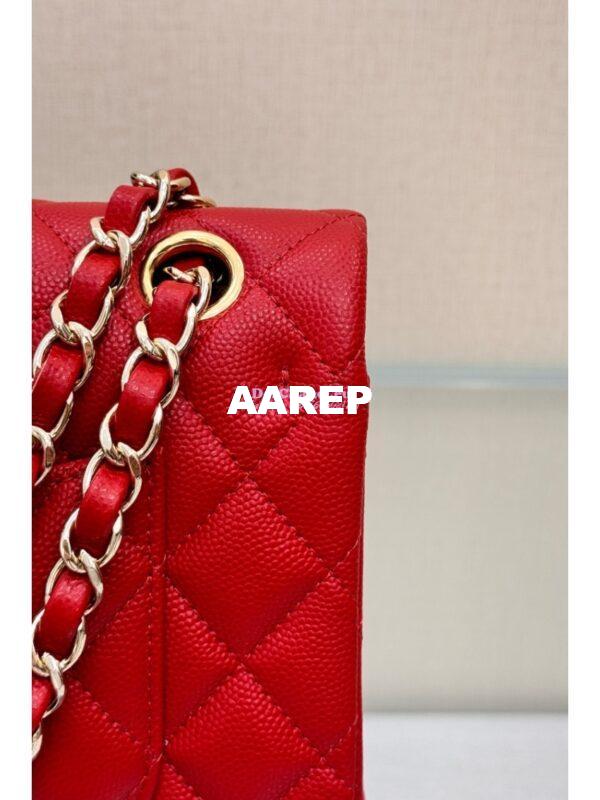 Replica Chanel Small Classic Double Flap Bag in Light Gold Hardware 23cm Quilted Caviar Red 13
