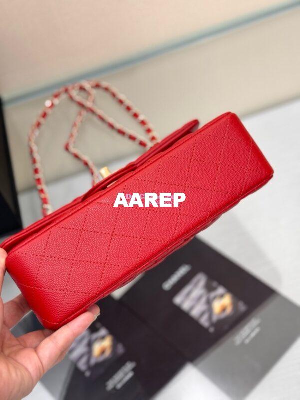 Replica Chanel Small Classic Double Flap Bag in Light Gold Hardware 23cm Quilted Caviar Red 14