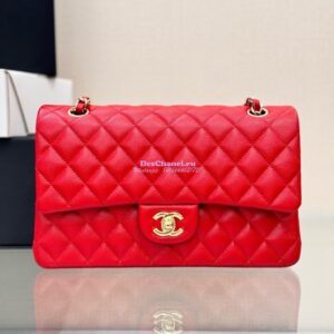 Replica Chanel CF 1112 Classic Flap Bag Qulited Grainy Caviar with Light Gold Hardware in Red