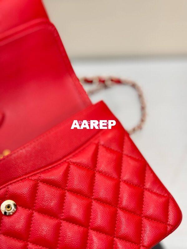 Replica Chanel CF 1112 Classic Flap Bag Qulited Grainy Caviar with Light Gold Hardware in Red 10