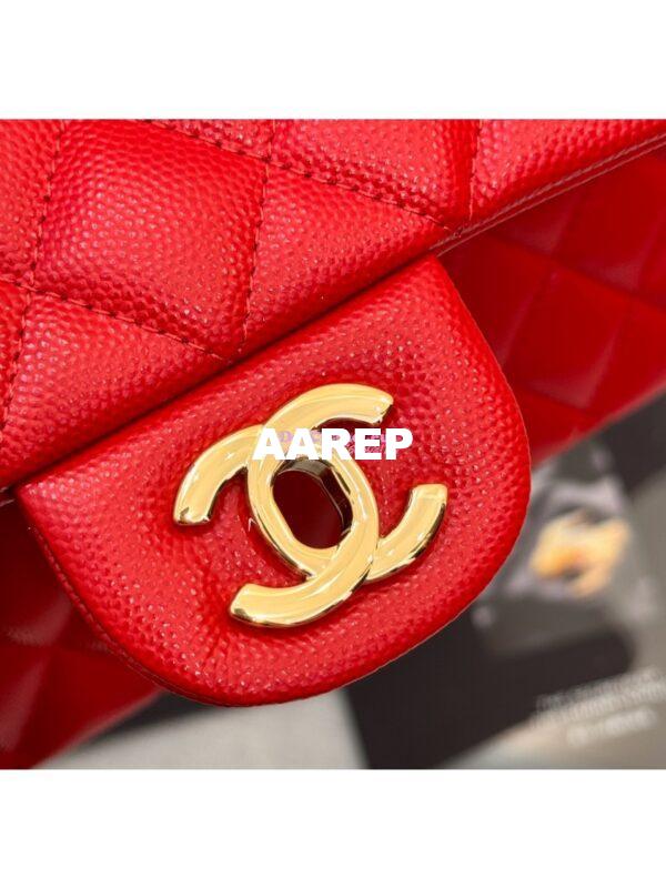 Replica Chanel CF 1112 Classic Flap Bag Qulited Grainy Caviar with Light Gold Hardware in Red 11