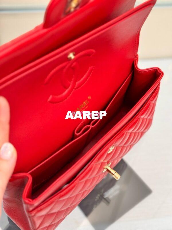 Replica Chanel CF 1112 Classic Flap Bag Qulited Grainy Caviar with Light Gold Hardware in Red 13