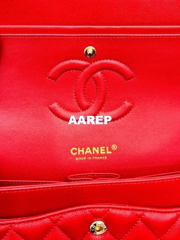 Replica Chanel CF 1112 Classic Flap Bag Qulited Grainy Caviar with Light Gold Hardware in Red 14