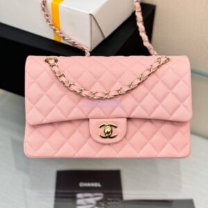 Replica Chanel CF 1112 Classic Flap Bag Qulited Grainy Caviar with Light Gold Hardware in New Sakura Pink 2