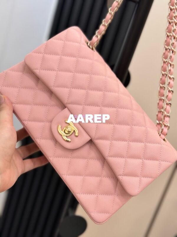 Replica Chanel CF 1112 Classic Flap Bag Qulited Grainy Caviar with Light Gold Hardware in New Sakura Pink 6