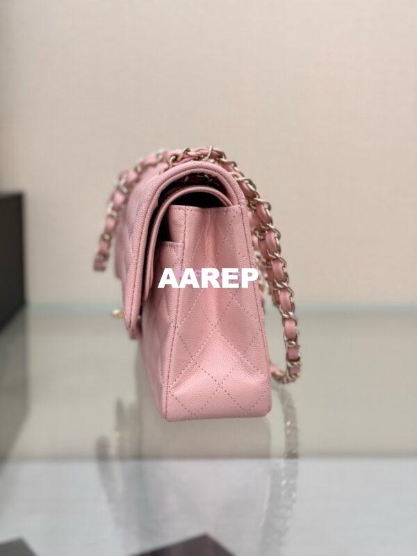 Replica Chanel CF 1112 Classic Flap Bag Qulited Grainy Caviar with Light Gold Hardware in New Sakura Pink 8