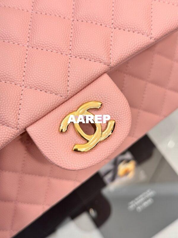 Replica Chanel CF 1112 Classic Flap Bag Qulited Grainy Caviar with Light Gold Hardware in New Sakura Pink 9