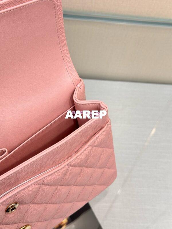 Replica Chanel CF 1112 Classic Flap Bag Qulited Grainy Caviar with Light Gold Hardware in New Sakura Pink 11