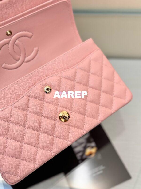 Replica Chanel CF 1112 Classic Flap Bag Qulited Grainy Caviar with Light Gold Hardware in New Sakura Pink 13