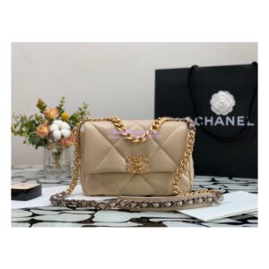 Replica Chanel 19 Large Flap Bag AS1161 Lambskin Beige 2