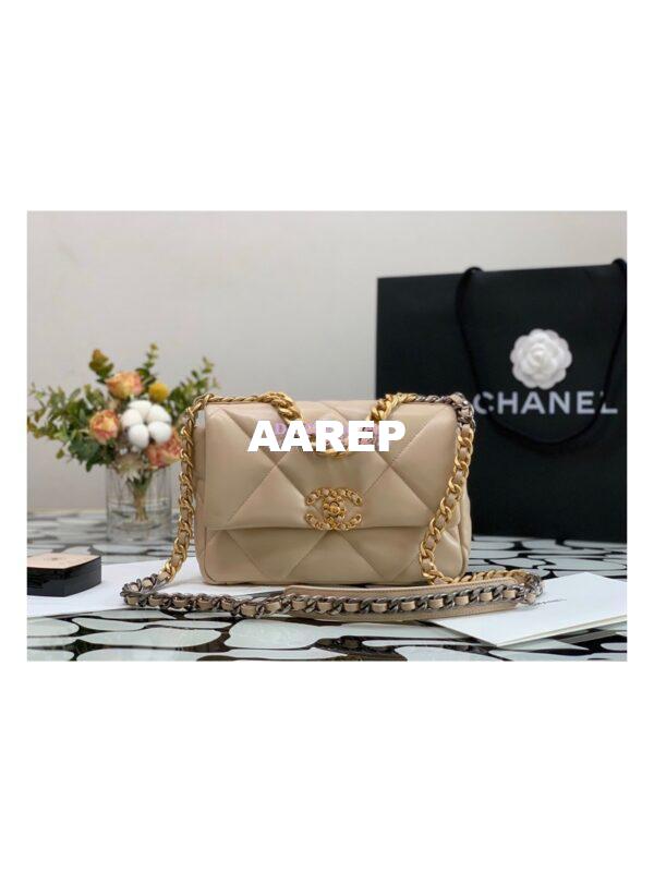 Replica Chanel 19 Large Flap Bag AS1161 Lambskin Beige 2