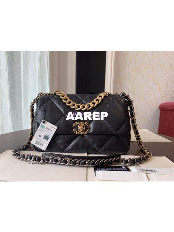 Replica Chanel 19 Large Flap Bag AS1161 Lambskin Black