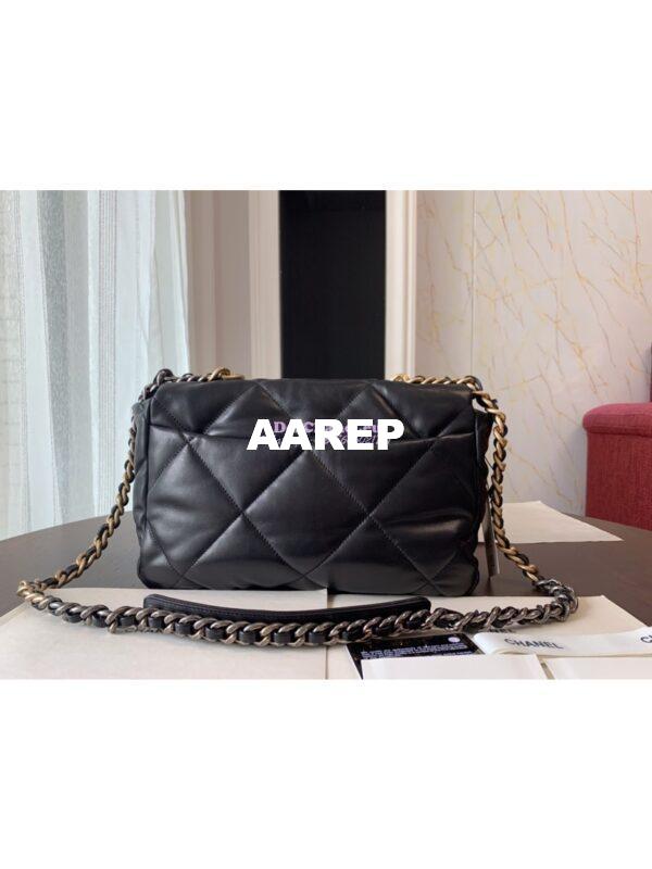 Replica Chanel 19 Large Flap Bag AS1161 Lambskin Black 11