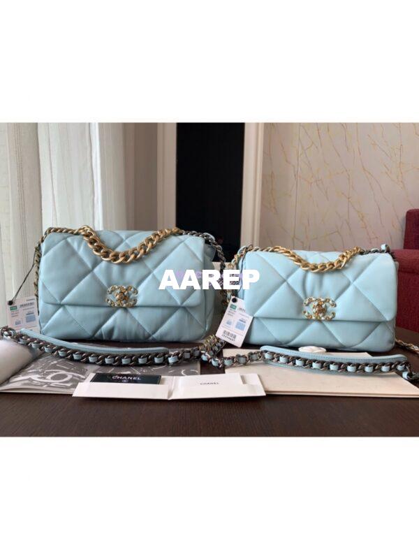 Replica Chanel 19 Large Flap Bag AS1161 Lambskin Baby Blue 3