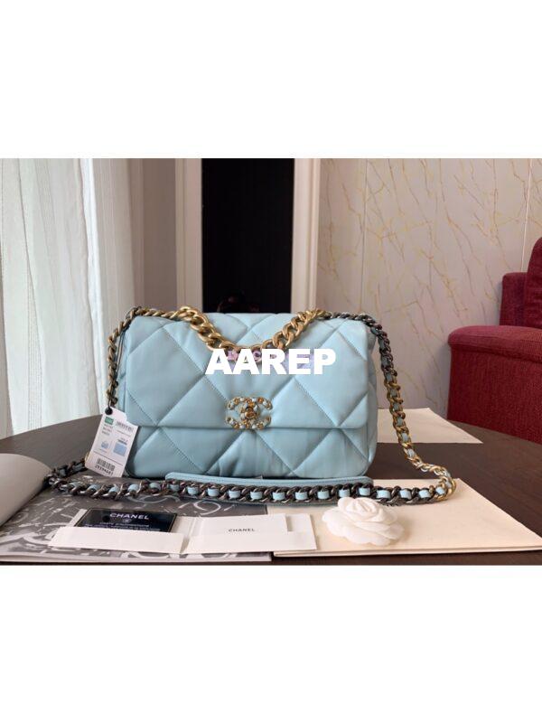 Replica Chanel 19 Large Flap Bag AS1161 Lambskin Baby Blue 5