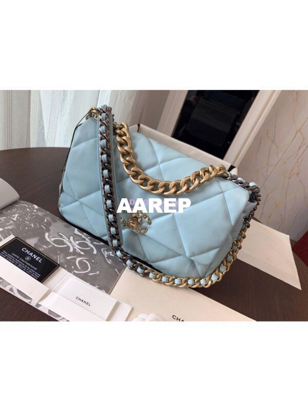 Replica Chanel 19 Large Flap Bag AS1161 Lambskin Baby Blue 6