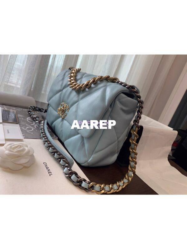 Replica Chanel 19 Large Flap Bag AS1161 Lambskin Baby Blue 8