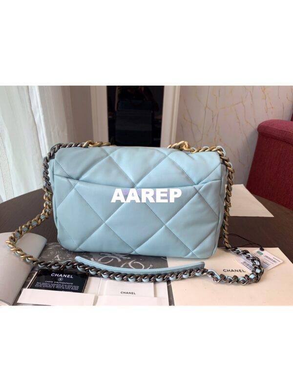 Replica Chanel 19 Large Flap Bag AS1161 Lambskin Baby Blue 12