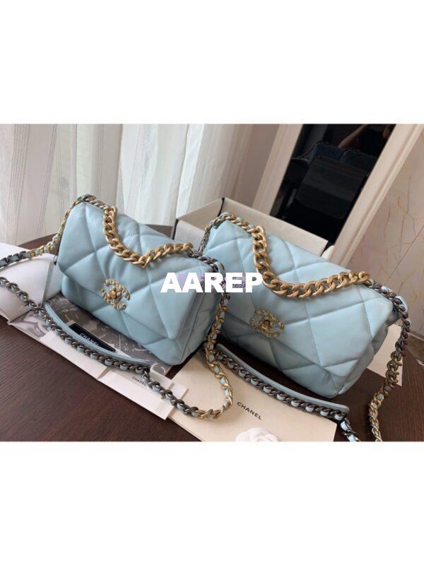 Replica Chanel 19 Small Flap Bag AS1160 Lambskin Baby Blue 3