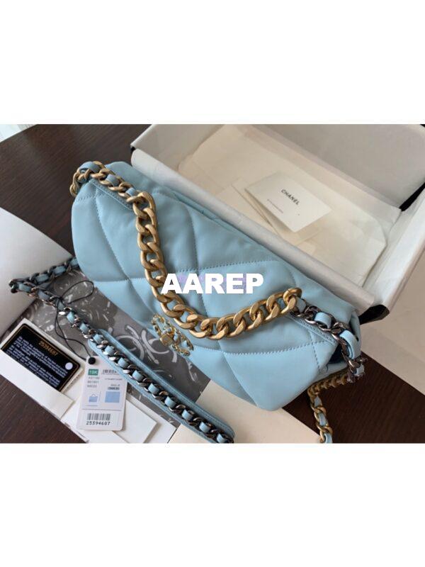 Replica Chanel 19 Small Flap Bag AS1160 Lambskin Baby Blue 5