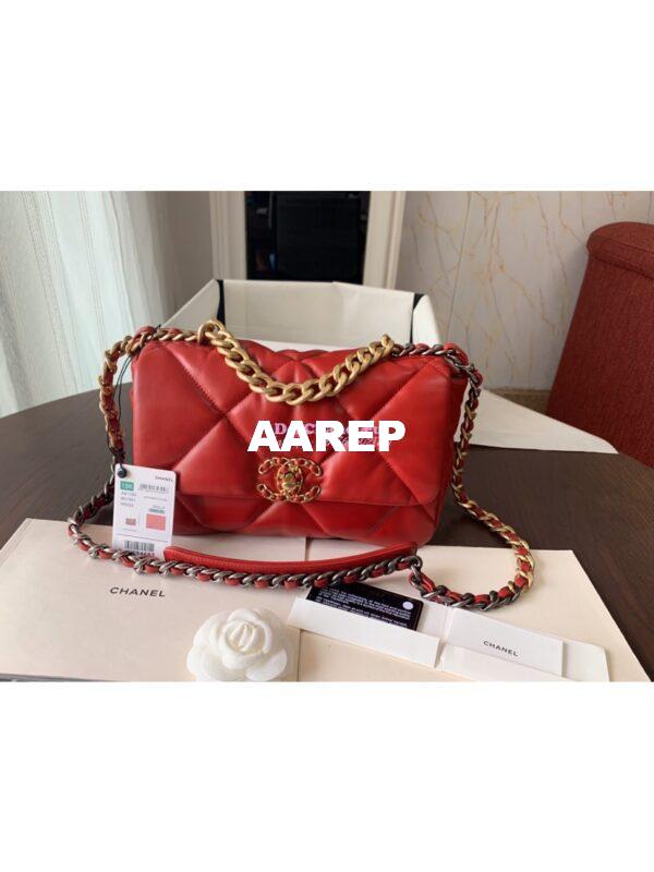 Replica Chanel 19 Small Flap Bag AS1160 Lambskin Red