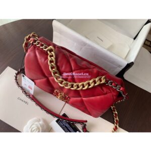 Replica Chanel 19 Small Flap Bag AS1160 Lambskin Red 2