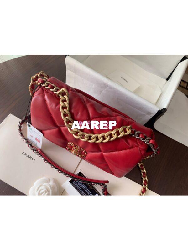 Replica Chanel 19 Small Flap Bag AS1160 Lambskin Red 2