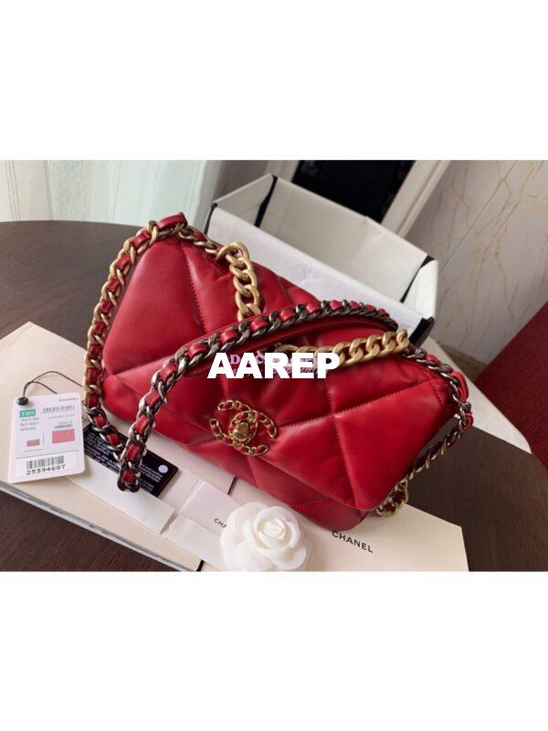 Replica Chanel 19 Small Flap Bag AS1160 Lambskin Red 6